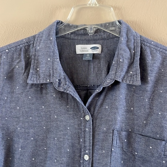 Old Navy Classic Denim Color White Dots Long Sleeve Button-down Size XL Pocket - Picture 2 of 12